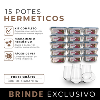 Kit com 15 Frascos Herméticos de Vidro + 10 Copos de Vidro Aruba [ÚLTIMAS UNIDADES EM ESTOQUE!]